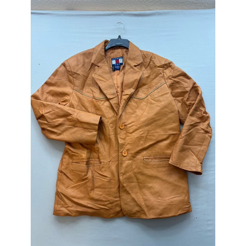 Scorpio USA Vintage Tan Leather Western Blazer Jacket Mens Large Camel Brown